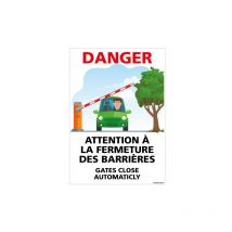 Panneau danger attention a la fermeture des barrieres (H0444) - Adhésif - 300 x 420 mm