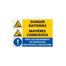 Panneau danger batteries - matieres corrosives (C1408) - Plastique pvc 1,5 mm - 420 x 300 mm