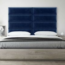 Panneau Décoratif Tête De Lit Capitonnée - 4 Panneaux Simili Velours Bleu Roi 91cm