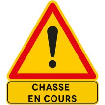 Panneau de chasse en cours. Signalisation temporaire de chasse en Comacel 5mm. - Danger chasse en cours - Panneau rétroréfléchissant