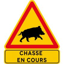 Panneau de chasse en cours. Signalisation temporaire de chasse en Comacel 5mm. - Chasse en cours sanglier - Panneau classique