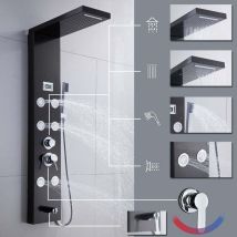 Xiiw - Panneau de douche avec 7 fonctions, avec robinet, 6 jets de massage, douche à effet pluie, affichage de la température, colonne de douche,