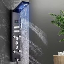 Onyzpily - Douche Pluie Plusieurs Sorties D'Eau Ensemble De Douche Noir avec Éclairage led, Colonne de Douche Hydromassante avec Mitigeur et Buses