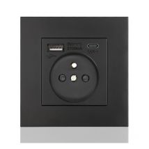 Panneau de prises françaises Type-c+USB16A Type 86, nombre de prises : 2 trous, nombre de ports usb : 1, nombre de ports type-c : 1, sûr et