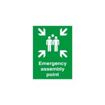Panneau de sécurité incendie Auto-Adhésif, Emergency Assembly Point, texte en Anglais, Vert/Blanc, Plastique ( Prix pour 1 )