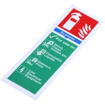 Panneau de sécurité incendie Auto-Adhésif, Flammable Liquids, For Use On - Wood, Gaseous Fires, Live Electrical ( Prix pour 1 )