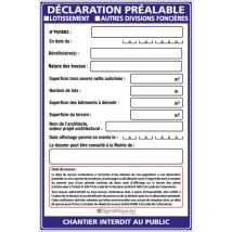 Signaletique.biz France - Panneau Déclaration préalable Déclaration préalable Lotissement/Autres divisions foncières + Marqueur noir (W1036). Sans