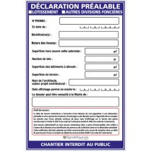 Signaletique.biz France - Panneau Déclaration préalable Déclaration préalable Lotissement/Autres divisions foncières + Marqueur noir (W1036). Avec