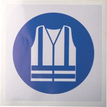 Panneau obligation, avec pictogramme : Gilet de sécurité haute visibilité obligatoire, Auto-adhésif, en Vinyle ( Prix pour 1 )