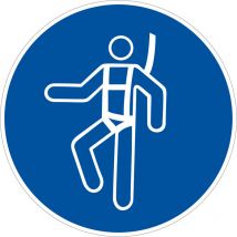Panneau Port du Harnais de Sécurité Obligatoire - Signalisation epi - Plastique pvc 1,5 mm - Diamètre 350 mm - Conforme iso 7010