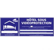 Signaletique.biz France - panneau hotel sous videoprotection (G1391) - Aluminium 2 mm - 700 x 250 mm