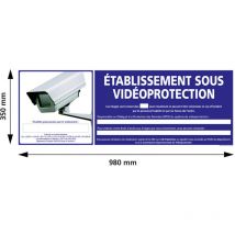 Panneau Information Surveillance Vidéo 24h/24 - Signalisation Sécurité - Aluminium 2 mm - 980 x 350 mm - Conforme RGPD et CNIL