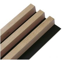 Panneau mural tasseaux bois mdf sur fond rigide hdf 250 x 17,6 x 4 cm - chêne clair sur fond noir