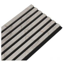 Panneau mural acoustique tasseaux bois 250 x 30 x 1,9 cm - décor marbre gris/feutrine noir - 0,75m²