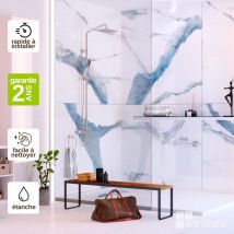 Kobertin-compact - Lot de 2 Panneaux Mural Revêtement Décoratif, L120l1200.4 cm, effet bleu, Calacatta blue by sanizéo