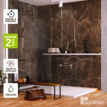 Kobertin-compact - Lot de 2 Panneaux Mural Revêtement Décoratif, L120l1200.4 cm, effet marbre marron, Emperador by sanizéo