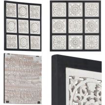 Panneau mural sculpté à la main mdf 60x60x1,5 cm Noir et blanc - Décoration Murale - Panneau Mural - Mdf - Sculpture - Design Intérieur - Home &