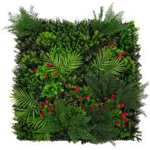 Panneau Mural Végétal Artificiel 100cm x 100 cm Mira Feuillage Fleur Verdure Carreau Intérieur Extérieur Résistant Aux Intempéries & uv Privée Décor