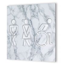 Decoho - Panneau pictogramme de signalisation fun · Toilettes Trio h/f pmr Texture Marbre Blanc