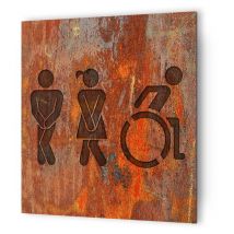 Decoho - Panneau pictogramme de signalisation fun · Toilettes Trio h/f pmr Texture Rouille