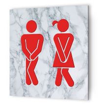 Decoho - Panneau pictogramme de signalisation · Toilettes Mixtes Humoristique Texture Marbre Rouge
