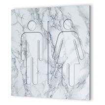 Decoho - Panneau pictogramme de signalisation · Toilettes Mixtes Texture Marbre Blanc