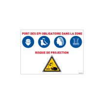 Panneau Port des epi obligatoire Risque de projection (E0638) - Plastique pvc 1,5 mm - 210 x 150 mm