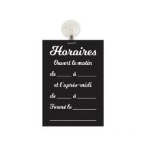 Panneau PVC "HORAIRES" fond noir mat format A5 avec fixation ventouse