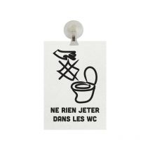 Panneau pvc 'ne rien jeter dans les toilettes' fond blanc format A5 avec fixation ventouse