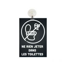 Panneau pvc 'ne rien jeter dans les toilettes' fond noir format A5 avec fixation ventouse