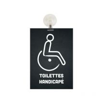 Panneau pvc 'toilettes handicapé' fond noir format A5 avec fixation ventouse