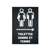 Panneau pvc 'toilettes homme et femme' flèche à droite fond noir format A5