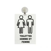 Panneau pvc 'toilettes homme et femme' fond blanc format A5 avec fixation ventouse