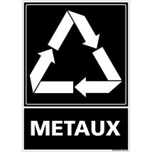 Signaletique.biz France - Panneau Recyclage metaux, Tri sélectif des déchets métalliques. Recyclage en déchetterie. Autocollant, pvc ou Alu, au choix