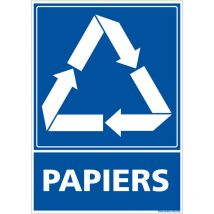 Panneau Recyclage papiers, Tri sélectif des déchets métalliques. Recyclage en déchetterie. Autocollant, pvc ou Alu, au choix - Adhésif - 150 x 210 mm