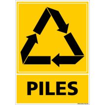 Signaletique.biz France - Panneau Recyclage piles, Tri sélectif des déchets piles. Recyclage en déchetterie. Autocollant, pvc ou Alu, au choix