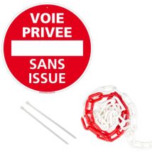 Signaletique.biz France - panneau rond signalisation prépercé + chaine plastique rouge/blanc. Voie privée sans issue . - Voie privée sans issue