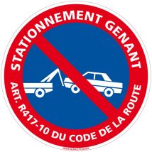 Panneau Stationnement Gênant Art. R37-1 du Code de la Route. - Plastique pvc 1,5 mm - Diamètre 280 mm
