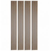 Decoon - Lot de 4 panneaux acoustiques tasseaux bois 250 x 30 x 2 cm - Lamelles bois placage chêne clair véritable fond noir - 3m²