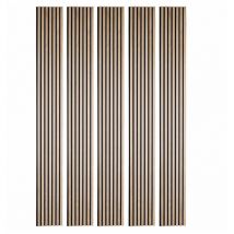 Decoon - Pack Acoustic Mur tv tasseaux bois - Lot de 5 panneaux 250x30x2 cm - Lamelles chêne clair véritable fond noir - 3,75m²