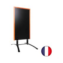 Interface Plv - Panneau trottoir sur piétement métal noir avec cadre bois orange dimensions 120 x 65 cm