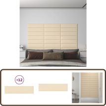 Panneaux muraux 12 pcs Crème 60x15 cm Tissu 1,08 m² - Panneau Mural - Décoration Murale - Revêtement Mural - Isolation Phonique - Isolation Thermique