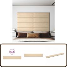 Panneaux muraux 12 pcs Crème 90x15 cm Tissu 1,62 m² - Panneau Mural - Décoration Murale - Revêtement Mural - Isolation Phonique - Isolation Thermique
