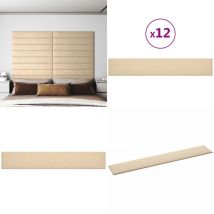 Panneaux muraux 12 pcs Crème 90x15 cm Tissu 1,62 m² - Panneau Mural - Décoration Murale - Revêtement Mural - Isolation Phonique - Isolation Thermique