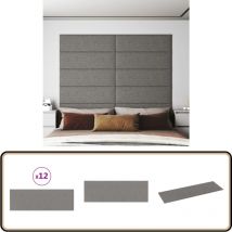 Panneaux muraux 12 pcs Gris clair 90x30 cm Tissu 3,24 m² - Panneau Mural - Décoration Murale - Revêtement Mural - Isolation Phonique - Isolation