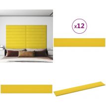 Panneaux muraux 12 pcs Jaune clair 90x15 cm Tissu 1,62 m² - Panneau Mural - Décoration Murale - Revêtement Mural - Isolation Phonique - Isolation