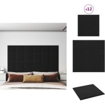 Panneaux muraux 12 pcs Noir 30x30 cm Tissu 1,08 m² - Panneau Mural - Décoration Murale - Revêtement Mural - Isolation Phonique - Isolation Thermique