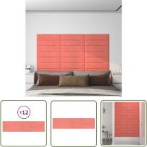 Werwing - The Living Store Panneaux muraux 12 pcs Rose 60x15 cm Velours 1,08 m² - Panneau Mural - Décoration Murale - Revêtement Mural - Velours