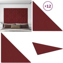 Panneaux muraux 12 pcs Rouge bordeaux 30x30 cm Tissu 0,54 m² - Panneau Mural - Décoration Murale - Revêtement Mural - Isolation Phonique - Isolation