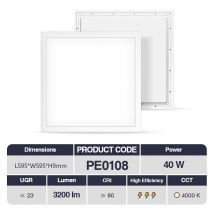 Led Pannelli 40W 4000k Bianco 3200lm 110 ̊ CRI≥80 UGR≤23 PF0.9 Garanzia:2anni L595xW595xH9mm - Kosoom